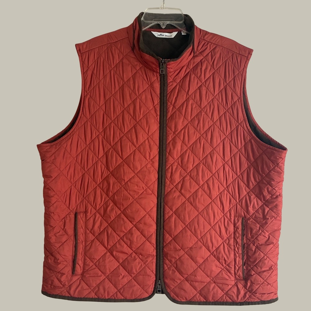 Peter Millar Essex Quilted Vest Mens XXL Burnt Orange Diamond Puffer MF22Z13